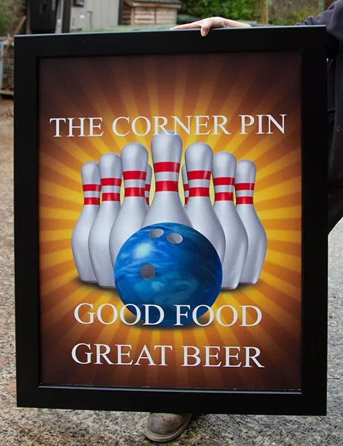 Large framed hanging sign with full colour printed image