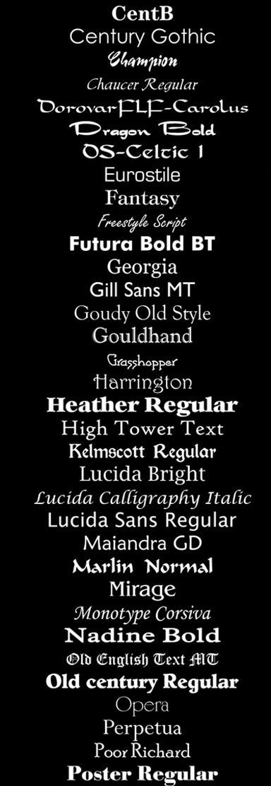 Standard Font Types