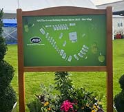 Wood framed sign bord on posts.