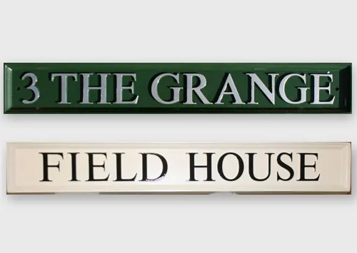 title here Long rectangular cast house signs
