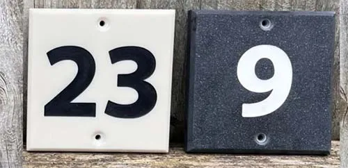 Very durable stone-like corian house numbers. Engraved Corian House Number
