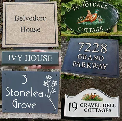 Home name signs - Purbeck Stone, Bronze, Slate, Cast & Painted An Assortment of House Signs