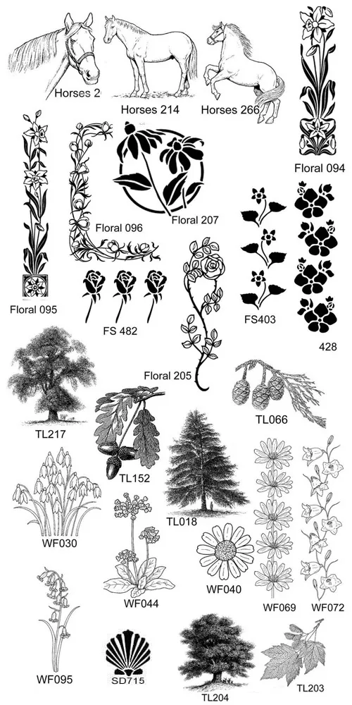 Trees, Flowers, Horses.