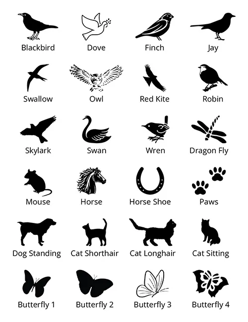 Birds, Animals, Butterflies.