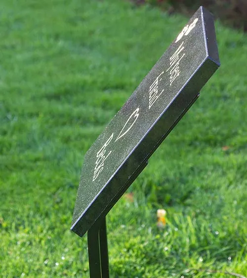 This ia a side view of the 10mm granite memorial plaque on a stand. Side View of  Stand
