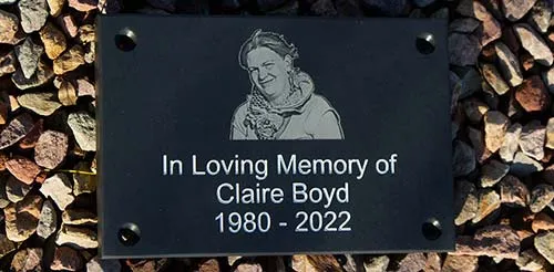 Good quality photos can be lasered into slate Slate Photo Memorial