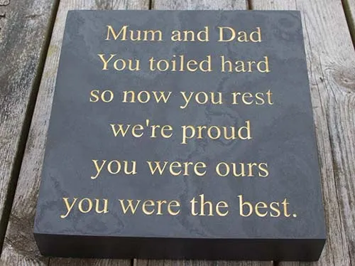 The lettering is sand blasted into the slate Slate Memorial Wedge