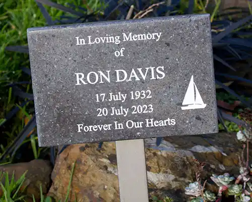 Engraved Corian on Stainless Steel Stake