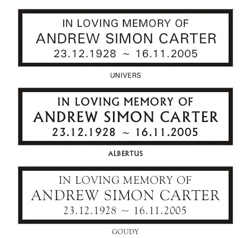 Fonts for Cast Bronze and Cast Aluminium Plaques