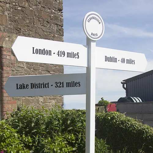 Painted sign post with base