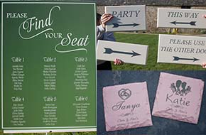 Wedding signs, name table settings, save the date magnets & more.