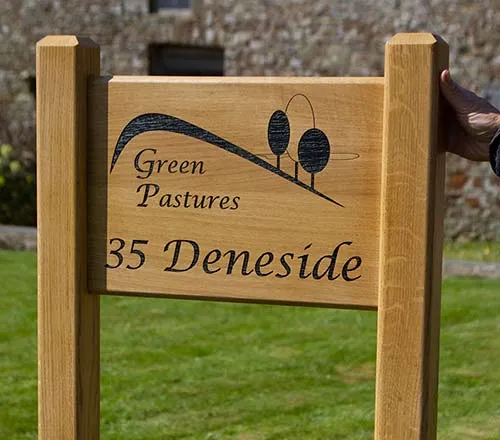 Oak Sign Morticed into Oak Posts