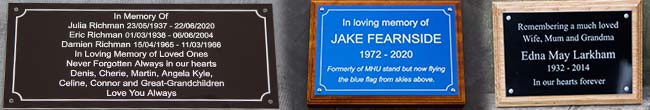 Engraved aluminium memorial plaques.