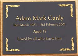Gold and black acrylic laminate memorial plaque. Gold and black acrylic laminate memorial plaque.