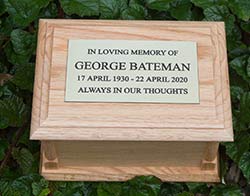 Wooden Ashes Casket with an engraved plaque.