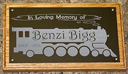 Train design for childs memorial plaque.