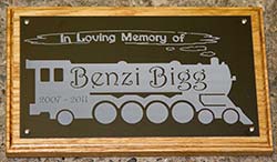 Train design for childs memorial plaque. Train design for childs memorial plaque.