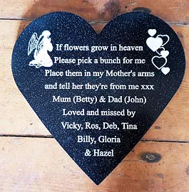 Heart memorial plaque engraved in stone like corian