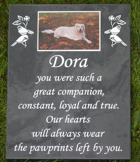 Slate memorial with anodised aluminum plaque inset Slate memorial with anodised aluminum plaque inset