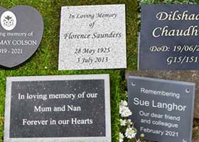 A good variety of slate memorials and granite tablets. A good variety of slate memorials and granite tablets.