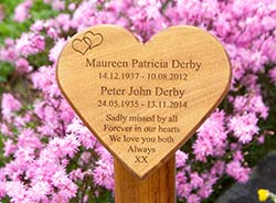 Heart shaped wooden memorial plaque with or without post.