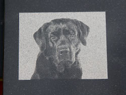Photos can be used to impact etch onto granite. Photos can be used to impact etch onto granite.
