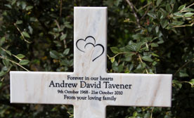 Marble corian memorial cross.