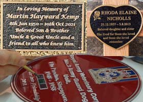 Metal memorial plaques.