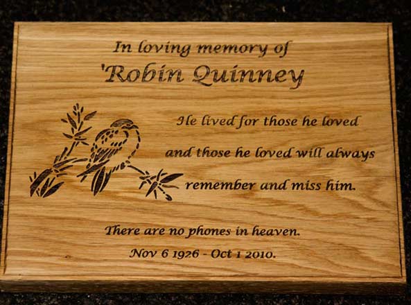 Oak memorial plaque