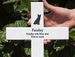 Corian can be cut into shapes including memorial crosses.
