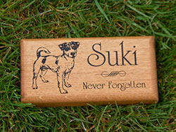 Wooden memorial with a dog image. Wooden memorial with a dog image.