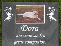 Photo memorial plaque set into slate Photo memorial plaque set into slate