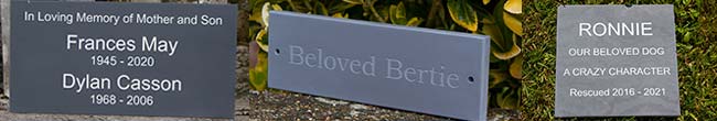 Slate memorials, plaques and tablets.