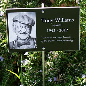 Stainless steel rod stake for small memorial plaques.