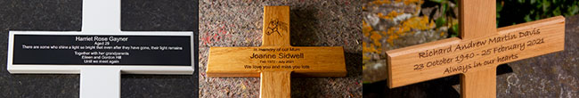 Wooden crosses - painted and natural timber.