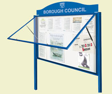 Waterproof poster holder with door supported with gas struts