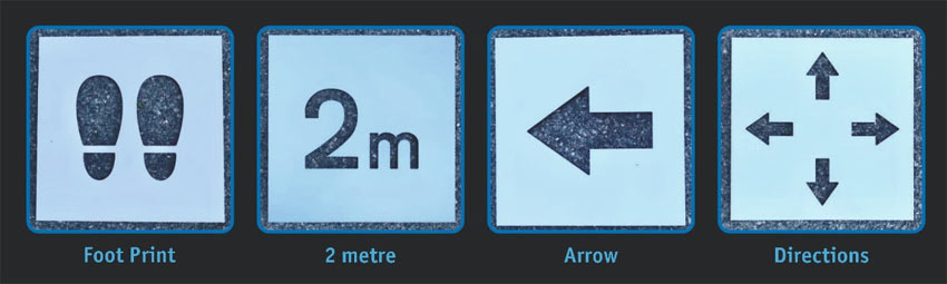 Social distancing floor stencils.