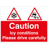 Caution, icy conditions road sign