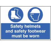 Mandatory Sign - Safety helmets and safety footwear must be worn Mandatory Sign - Safety helmets and safety footwear must be worn