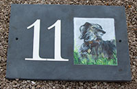 Pet painted on slate house number sign