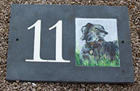 Pet painted on slate house number sign Pet painted on slate house number sign