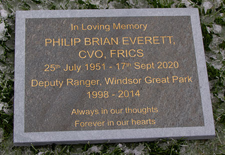 Lakeland green slate memorial tablet with gold text.