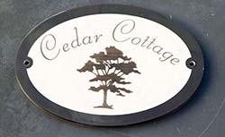 Laser etched slate sign.