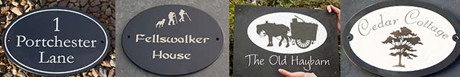 Laser etched painted slate signs.