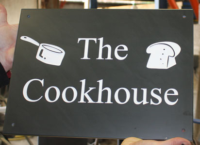 Oiled finish slate house sign