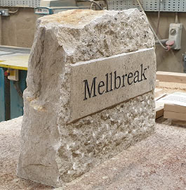 Purbeck stone boulder sign.