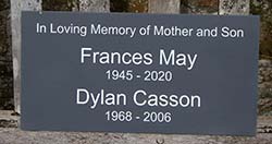 Engraved slate memorial.