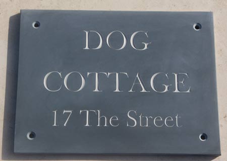Slate sign with grey letters