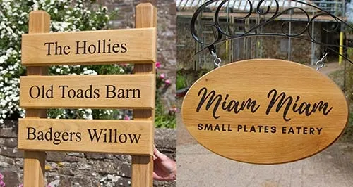 Wooden signs in all kinds of timbers