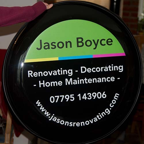 Wheel Covers with Printed Image & Cut Vinyl Lettering Personalised Rear Wheel Cover